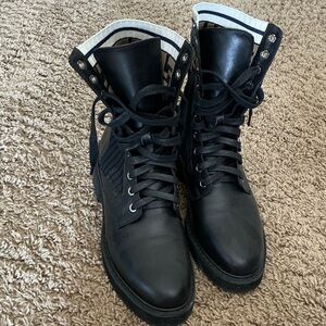 Fendi Black Leather Lace-Up Ankle Boots